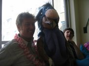 Desmond wearing a donkey suit. Crazy damn kangaroo, can't take him anywhere!