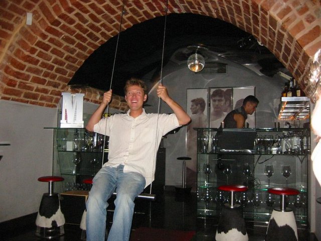 Went to some bar with a swing in it
