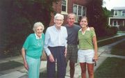 Kate, her Dad and her grandparents in Lancaster.